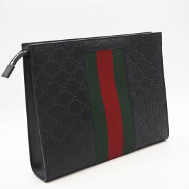 ★3日以内返品可★ 未使用 GUCCI グッチ シェリーライン グッチシマ クラッチバッグ 475316 クラッチバッグ ブラック グリーン レッド レザー メンズ【中古】
