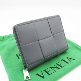 ★3日以内返品可★ 未使用 BOTTEGAVENETA ボッテガヴェネタ イントレチャート大 二つ折りファスナーウォレット 750252 三つ折り財布 グレー ラムスキン メンズ【中古】