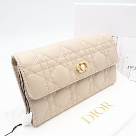 ★3日以内返品可★ 未使用 Christian Dior クリスチャンディオール カナージュ ラムスキン ディオール ジョリーオーキッド ロングウォレット S3106UNJB 長財布 パウダーベージュ ラムスキン レディース【中古】