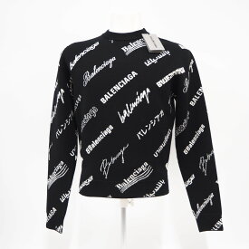 ★3日以内返品可★ 未使用 BALENCIAGA バレンシアガ ウール ロゴ ニット XS 724869 ニット ブラック ホワイト ニット メンズ【中古】