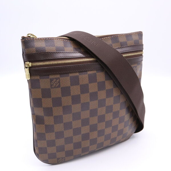 ★3日以内返品可★ 美品 LOUIS VUITTON ルイ・ヴィトン ダミエ ポシェット ボスフォール N51111 ショルダーバッグ ブラウン ベージュ コーティングキャンバス レザー レディース【中古】