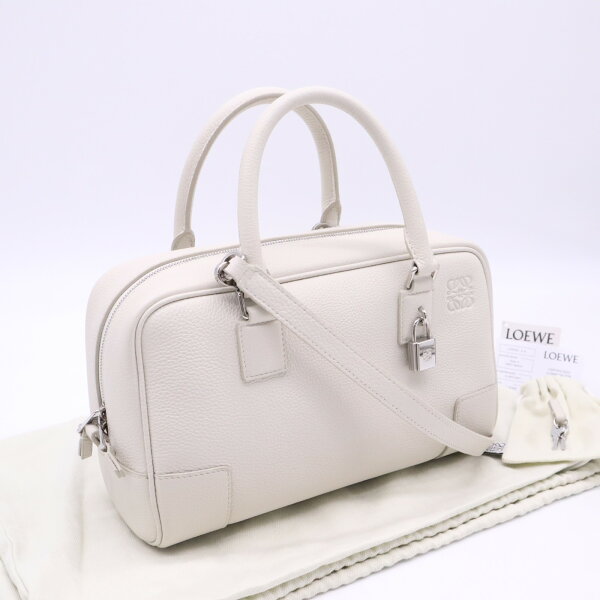 ★3日以内返品可★ 美品 LOEWE ロエベ ソフトグレインカーフ アマソナ23 バッグ ソフトホワイト A039N07X24 2wayハンドバッグ ホワイト グレインカーフレザー レディース【中古】