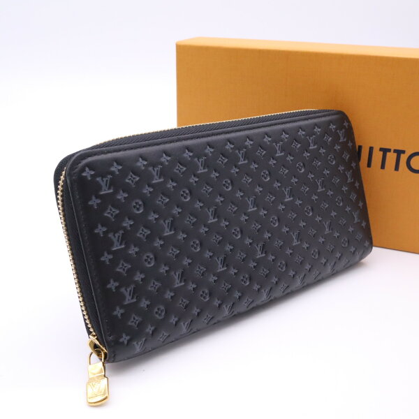 ★3日以内返品可★ 美品 LOUIS VUITTON ルイ・ヴィトン ナノグラム ジッピーウォレット M82233 長財布 ブラック グレー カーフレザー レディース【中古】