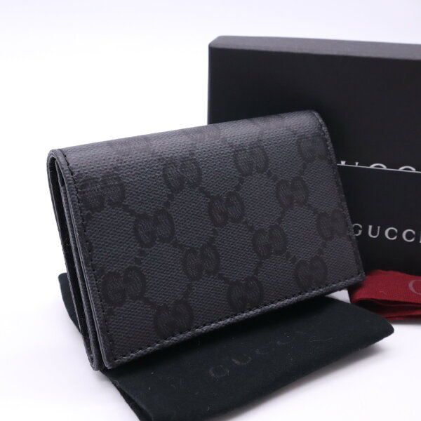 ★3日以内返品可★ 極美品 GUCCI グッチ GGキャンバス グッチ エッセンス クラシック カードケース 876423 カードケース ブラック グレー コーティングキャンバス レザー メンズ【中古】