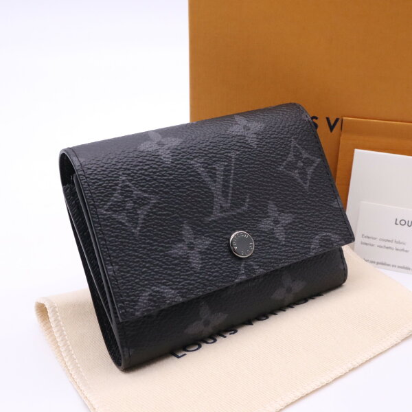 ★3日以内返品可★ 極美品 LOUIS VUITTON ルイ・ヴィトン モノグラム エクリプス ヴィクターウォレット M12598 三つ折り財布 ブラック グレー コーティングキャンバス レザー メンズ【中古】