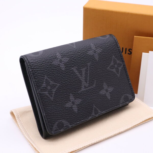 ★3日以内返品可★ 極美品 LOUIS VUITTON ルイ・ヴィトン モノグラム エクリプス アンヴェロップ カルトドゥヴィジット M12874 カードケース ブラック グレー コーティングキャンバス レザー メンズ【中古】