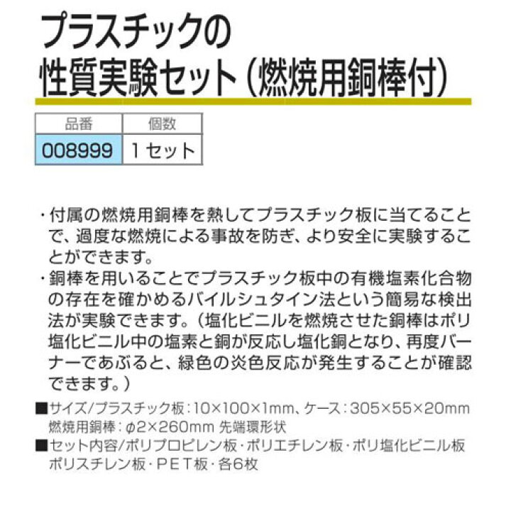 楽天市場 プラスチック性質実験セット 燃焼用銅棒付 メール便 30 科学 実験材料 夏休み 冬休み 理科 自由研究セット 工作キット 学校教材の専門店 美工社