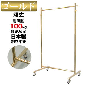 ハンガーラック S-Class600 オールゴールド 耐荷重100kg 幅60cm 高さ180cm 組立不要 業務用 おしゃれ 頑丈 日本製 シンプル スリム 丈夫 パイプハンガー 洋服掛け 収納ラック 衣類収納 狭小住宅 展示