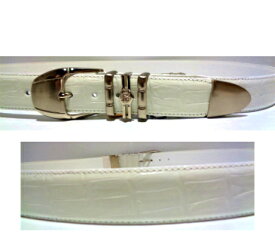 KSD 3連メタル クロコ型押し＆ロングレザーベルト W110cmOK ホワイト 日本製 大きいサイズ キングサイズ 新品・正規品