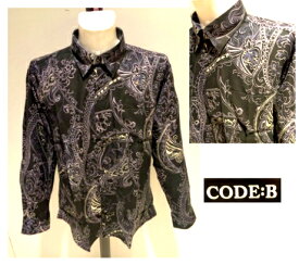 CODE-B コードビー 秋冬 2023 プリントシャツ 50(LL) ~ 46(M) サイズ ブラック メンズ 紳士服 大きいサイズ バラシ テイスト スナップダウン