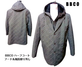 ビビコ メンズ 秋冬 フード 合繊コート 48 L 50 LL グレー フード&風防取り外し 中綿キルティング ハーフコート メンズコート 紳士服 大きいサイズ 正規品 BBCO 人気NO.1モデル