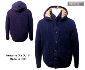 ferrante フェランテ フード ニットジャケット ニットブルゾン 48 50 インポート ジャケット 秋冬 メンズ 紳士上着 フード取り外し可能 ネイビー 紺 イタリア ITALY イタリア製 並行輸入品
