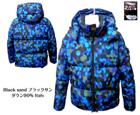BLACKSAND ブラックサンド フード ダウンジャケット ダウンブルゾン 青 プリント イタリアブランド メンズ 秋冬 アウター フード取り外し ブルー ボリュームダウン 防風 防寒 30代 40代 50代 インポートブランド 並行輸入品