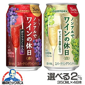 ノンアルコール ワイン 送料無料 赤 白 選べる ノンアルでワインの休日 350ml×2ケース/48本『ASH』