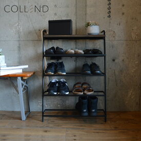 【最大1000円OFFクーポン配布中】 コレンド COLLEND シューズラック 立て掛け式 4段 棚付き スリム アイアン SHOES RACK ISR-DB