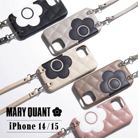 MARY QUANT PU QUILT LEATHER NEW SLING CASE マリークヮント iPhone 15 14 ケース スマホケース スマホショルダー 携帯 レディース ブラック ホワイト グレー ブラウン ピンク 黒 白 母の日