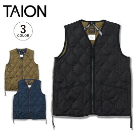 TAION MILITARY W-ZIP V NECK DOWN VEST タイオン インナーダウン ベスト アウター メンズ レディース ミリタリー Vネックジップ 防寒 ブラック ダークネイビー ダークオリーブ 黒 001ZML-1