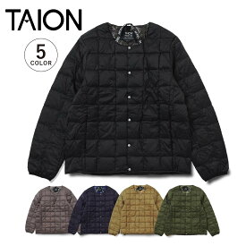 TAION CREW NECK BUTTON DOWN JACKET タイオン インナーダウン ジャケット アウター メンズ ベーシック クルーネックボタン 防寒 ブラック グレー ネイビー ベージュ ダーク オリーブ 黒 104