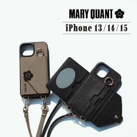 MARY QUANT POCKET SLING CASE マリークヮント iPhone15 iPhone14 iPhone13 スマホケース スマホショルダー 携帯 アイフォン レディース ブラック ブラウン 黒