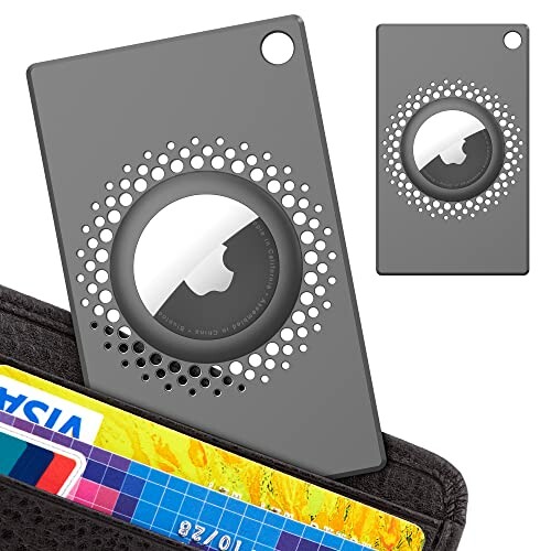 airtag カード、airtag ケース 財布用 ウォレット カバー（2枚入）、スリム薄型軽量で紛失防止設計、キーホルダー付きAirtag カード 防水 耐衝撃 落下防止(グレー)
