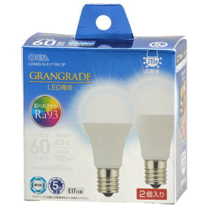 �I�[���d�@ LED�d�����` E17 60�`����/60W���� �����F Ra93�����F �����Ή� �f�M�ގ{�H���Ή� �~�j�N���v�g���` 5�N�ۏ� 2�� LDA6D-G-E17 RA 2P 06-5568 OHM