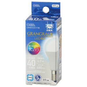 �I�[���d�@ LED�d�����` E17 40�`����/40W���� �����F Ra93�����F �����Ή� �f�M�ގ{�H���Ή� �~�j�N���v�g���` 5�N�ۏ� LDA4D-G-E17 RA 06-5559 OHM