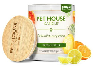 (Fresh Citrus, Pack of 1) - One Fur All 100% Natural Soy Wax Candle, 20 Fragrances - Pet Odour Eliminator, 60-70 Hrs Burn Time, Non-toxic, Eco-Friendly Reusable Glass Jar Scented Candles - Pet House Candle, Fresh Citrus