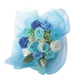 ポピー名古屋 ソープフラワー 造花 花束 ギフト シャボンフラワー SBL-11 ブルー 26cm せっけん素材で作られたお花 ほのかな香り バラ12本