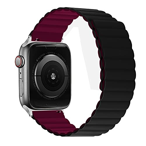 (HOCHYN) Apple Watch バンド 45 44 42 41 40 38mmとも適用され，Apple Watchのスポーツバンド， 超薄型磁吸引式とバックル無しのダブルカラーシリコンストラップ ，iWatch Series SE対応でき