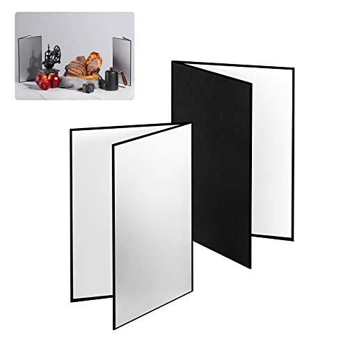 Meking レフ板 反射板 3-in-1 ライティング道具 商品撮影用 30x20cm A4サイズ 1枚で3色対応-銀 白 黒 補光 吸光 輪郭強調 縦式 折り畳み コンパクト 2枚セット
