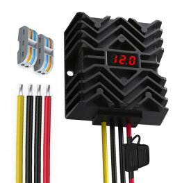 LED電圧表示＆MCUチップ搭載 24V→12V DC-DCコンバーター｜端子ブロック＆インラインヒューズ付き｜極太16AWGケーブル｜防水仕様｜マリン・ソーラー・RV用ステップダウン電源