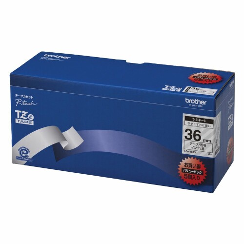 ブラザー工業 TZeテープ ラミネートテープ 透明地 TZe-161V セール価格 5本パック 市販 36mm 黒字