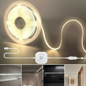 �N���A�q���iClearhill�j���[�V�����Z���T�[COB LED 5V USB�X�g���b�v���C�g 5M �i�`�������z���C�g 4000K, ���ԁE��ԏƖ����[�h, 4�̃^�C�}�[�I�t���[�h�t��, 320LEDs/M ��8mm�C�Q��/�L�b�`��/�K