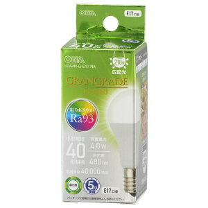 �I�[���d�@ LED�d�����` E17 40�`����/40W���� �����F Ra93�����F �����Ή� �f�M�ގ{�H���Ή� �~�j�N���v�g���` 5�N�ۏ� LDA4N-G-E17 RA 06-5558 OHM