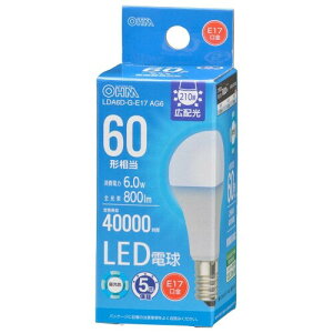 �I�[���d�@ LED�d�����` E17 60�`���� �����F �L�z�� �����Ή� �f�M�ގ{�H���Ή� 5�N�ۏ� LDA6D-G-E17 AG6 06-5547 OHM