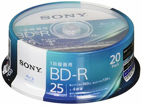 ソニー ブルーレイディスク BD-R 25GB (1枚あたり地デジ約3時間) 1回録画用 20枚入り 4倍速ダビング対応 ケース無し 20BNR1VJPP4