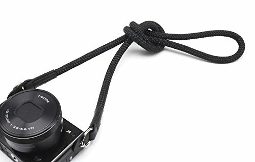 INPON カメラストラップ ネックストラップ 金属リング リングカバー付き 一眼レフ ミラーレス コンパクトカメラ用 ブラック 線径8mm 全長105cm クライミングロープ製