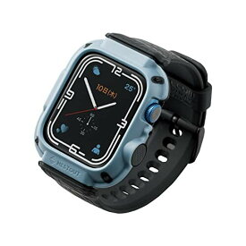 エレコム Apple Watch (アップルウォッチ) ケース バンパー バンド一体型 45mm (Apple Watch 8 7 対応) NESTOUTシリーズ アウトドア 耐衝撃 衝撃吸収 米軍MIL規格 スモーキーブルー AW-21ABBNESTBU