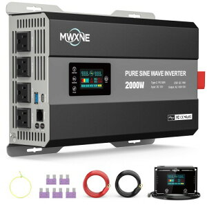 MWXNE �����g�C���o�[�^�[ 12V 2000W �I�[�o�[�N���b�N�@�\���� 100/110V 50/60Hz �ϊ��\ �L�������R���t�� ��d �n�k �Ԓ��� �L�����v �D �L�����s���O�J�[
