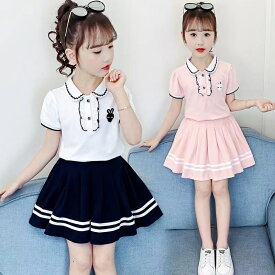 キッズ 子供服 上下セット セットアップ Tシャツ+スカート 2点セット カジュアル 女の子 姫系 ガーリー キッズスカート 夏 ゆったり 可愛い ジュニア 半袖 薄手 KSGA036(2色120-170)