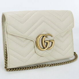 【中古良品】グッチ(GUCCI) GGマーモント キルティング ミニバッグ ブランド ショルダー 474575 DTD1T ホワイト系【ランク：A】 us-2 レディース