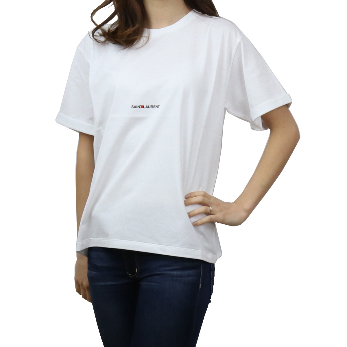 サンローラン ts-01 レディース apparel-01 bos-14 ホワイト系 WHITE 9000 YB2DQ 460876 レディース－Ｔシャツ LAURENT SAINT Tシャツ・カットソー