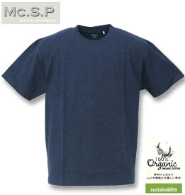 大きいサイズ メンズ Mc.S.P オーガニックコットンクルーネック半袖Tシャツ ネイビー杢 3L 4L 5L 6L 7L 8L