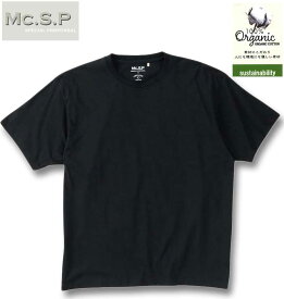 大きいサイズ メンズ Mc.S.P オーガニックコットン クルーネック 半袖 Tシャツ ブラック 3L 4L 5L 6L 7L 8L