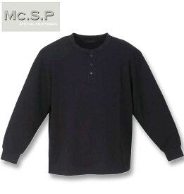 大きいサイズ メンズ Mc.S.P ワッフルヘンリーネック 長袖Tシャツ ブラック 3L 4L 5L 6L 7L 8L