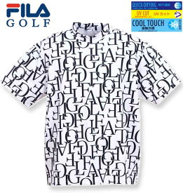 大きいサイズ メンズ FILA GOLF 総柄 モックネック 半袖シャツ ホワイト 3L 4L 5L 6L 送料無料