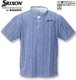 【全品10%OFFクーポン】大きいサイズ メンズ SRIXON スリクソン 【松山英樹プロモデル】変形ストライプ半袖シャツ ブルー 3L 4L 5L 6L 送料無料