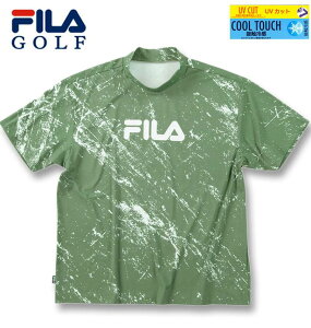 大きいサイズ メンズ FILA GOLF モックネック 柄 半袖 シャツ カーキ 3L 4L 5L 6L 送料無料