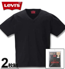 【全品10%OFFクーポン】大きいサイズ メンズ Levi's(リーバイス) 2P Vネック半袖Tシャツ ブラック 2L 3L 4L 5L 6L 8L 送料無料