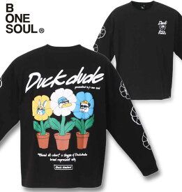 大きいサイズ メンズ b-one-soul DUCK DUDE クワッキーブロッサム 長袖Tシャツ ブラック 3L 4L 5L 6L 送料無料